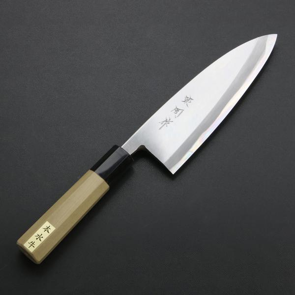 東周作 出刃包丁 片刃 165mm 青紙2号 付け鋼 霞研ぎ仕上げ 八角水牛柄