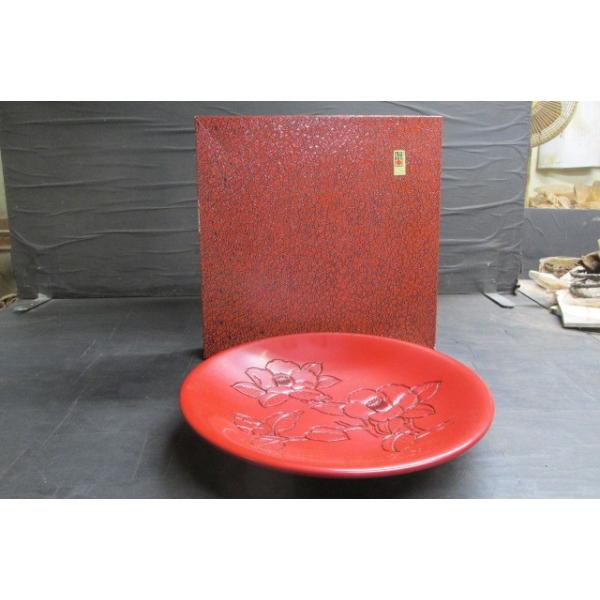 村上堆朱 椿文 皿 盛器 紙箱 無形文化財漆芸 木製 器 作家 皿 漆 工芸