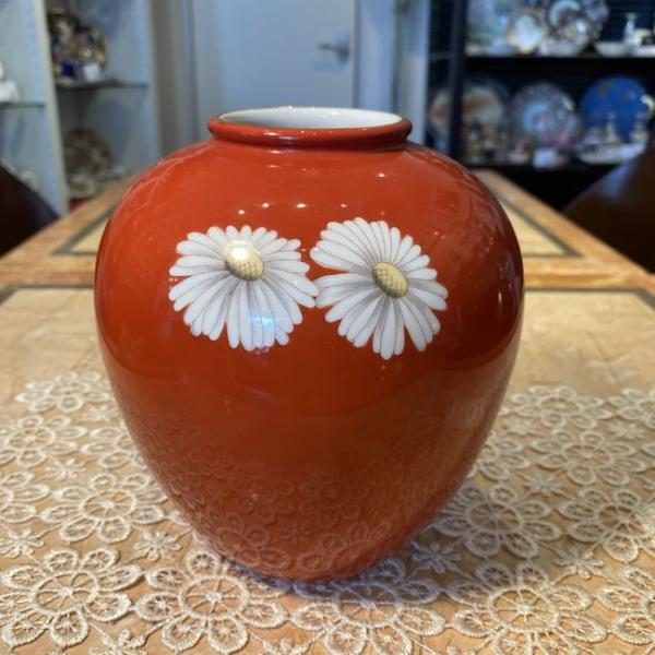 オールドノリタケ日陶 朱地白菊花瓶（小) フラワーベース 16cm