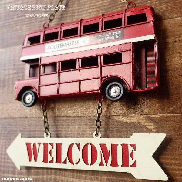 ウェルカム 壁掛け WELCOME ロンドンバス 赤 レッド お店 おしゃれ
