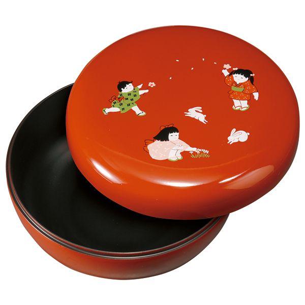 みよし漆器本舗 紀州塗り 6寸 菓子器 菓子鉢 蓋付き ほほえみわらべ