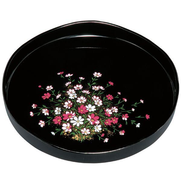 みよし漆器本舗 紀州塗り 尺寸 梅型丸盆 コスモス（金蒔絵） お盆