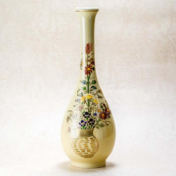 金彩武士絵付陶器花瓶 薩摩焼風 花瓶 明治期風 高さ46cm 伝統工芸 金彩