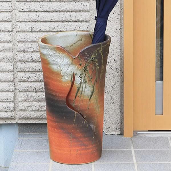 傘立て 陶器 おしゃれ 信楽焼 かさたて 和風 傘入れ モダン 緋色 玄関