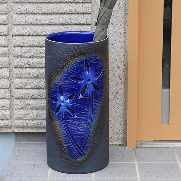 信楽焼 傘立て 青釉斜彫 高さ47cm 信楽焼 傘立て 青釉斜彫 高さ47cm