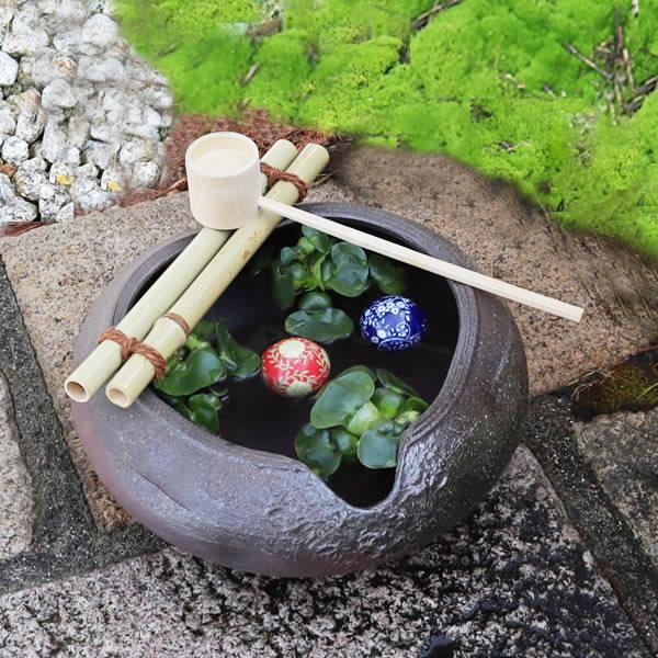 信楽焼 つくばい 竹付つくばい 金魚鉢 メダカ鉢 陶器 ツクバイ 蹲 手