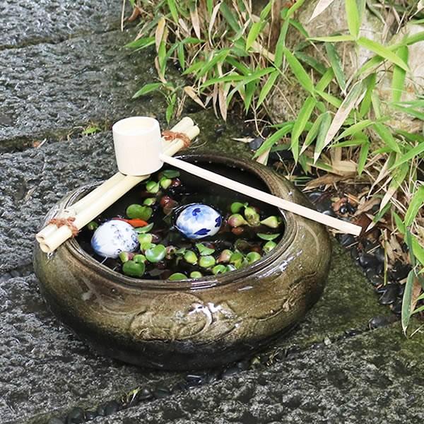 信楽焼 つくばい 竹付つくばい 金魚鉢 メダカ鉢 陶器 ツクバイ 蹲 手