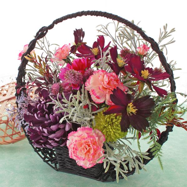 造花 シックなコスモスと大輪の菊の和風アレンジ 秋のアレンジ シルク