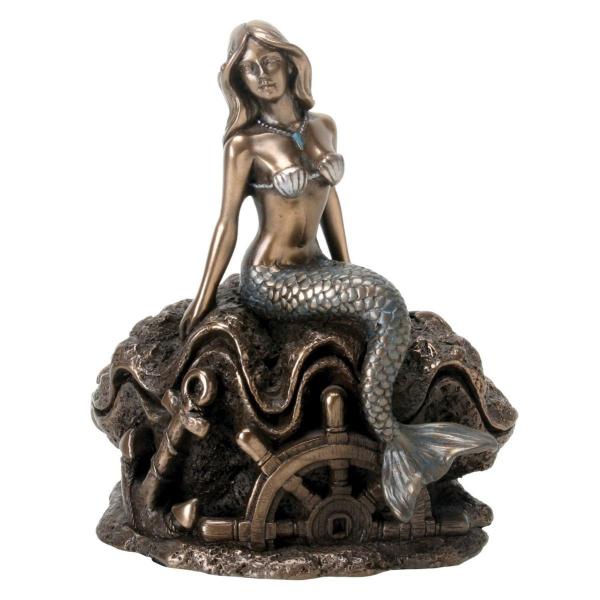 西洋彫刻 ブロンズ風 貝の上に座った 女性のマーメイド（人魚）置物