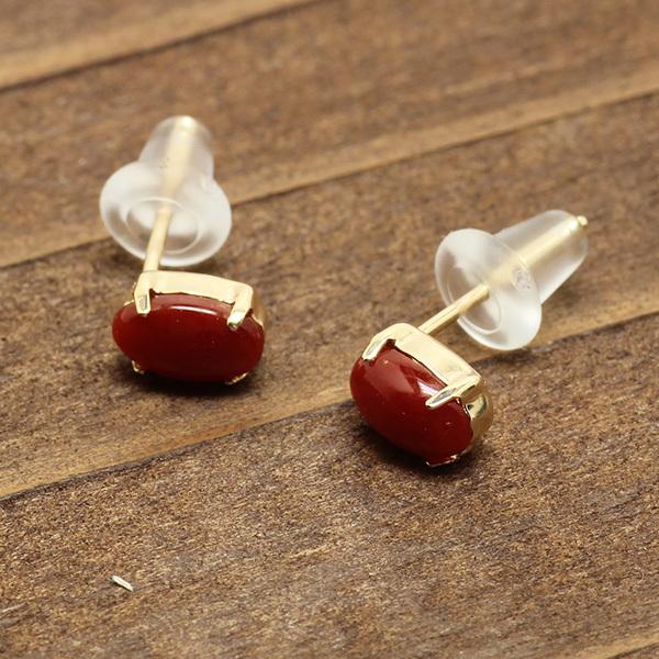 血赤珊瑚 ピアス レッドコーラル 赤サンゴ オーバルカット K10 ピアス