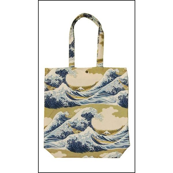 帆布地トートバッグ 神奈川沖浪裏 白地 浮世絵 葛飾北斎 : 和雑貨にび