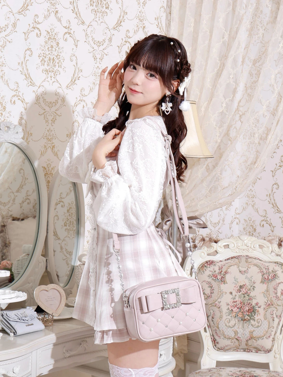 お嬢さんビジューリボンショルダーバッグ（ショルダーバッグ
