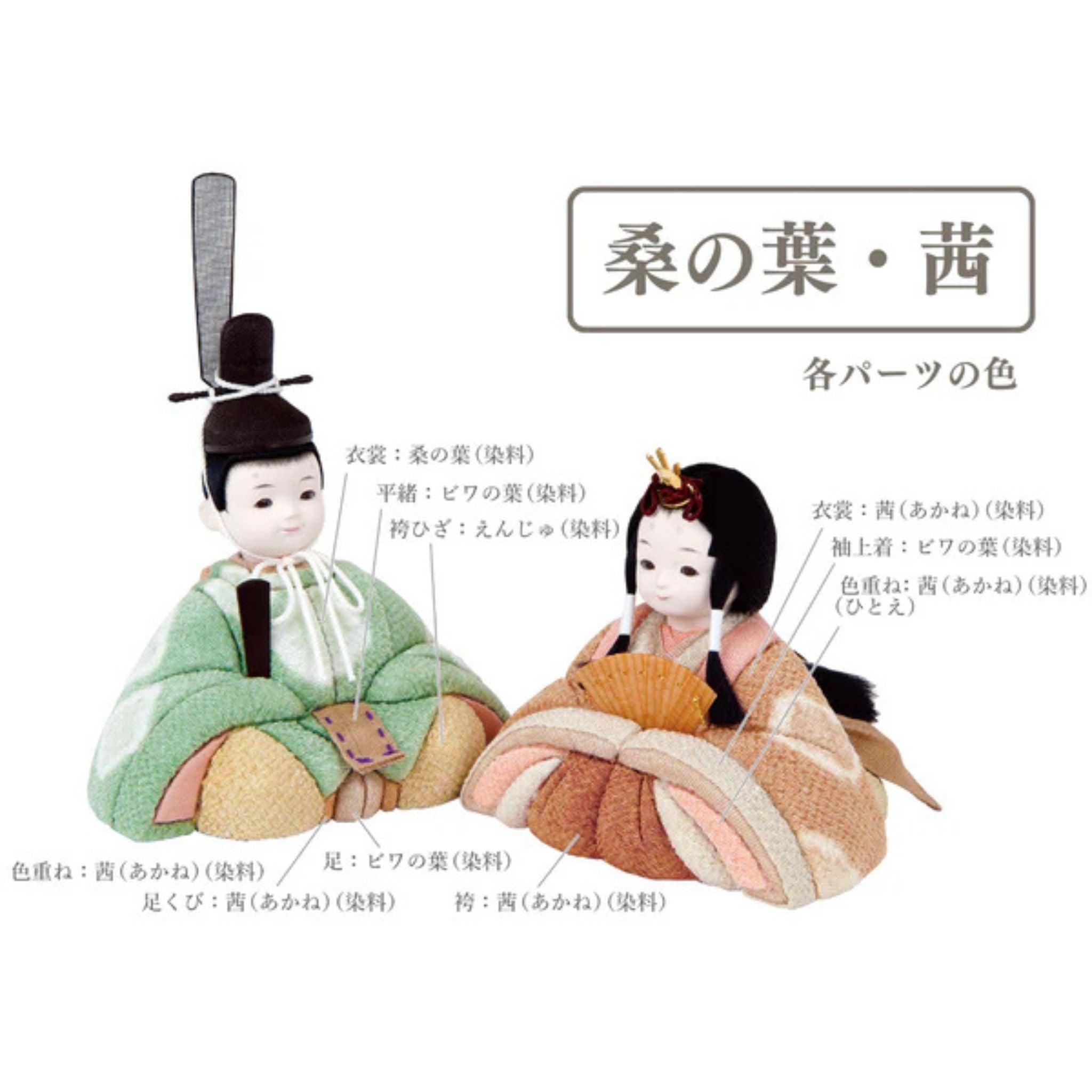 雛人形セット 草木絞り染 | 桑の葉 × 茜 | 屏風 うずピンク |