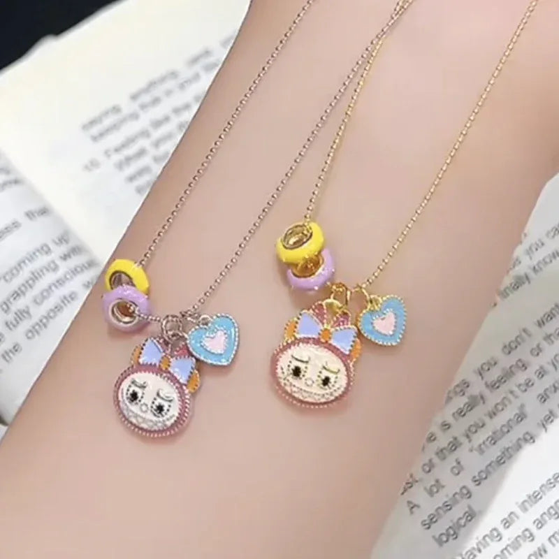 Labubu Epoxy Colored Enamel Love Lock 925 Sterling Silver Necklace