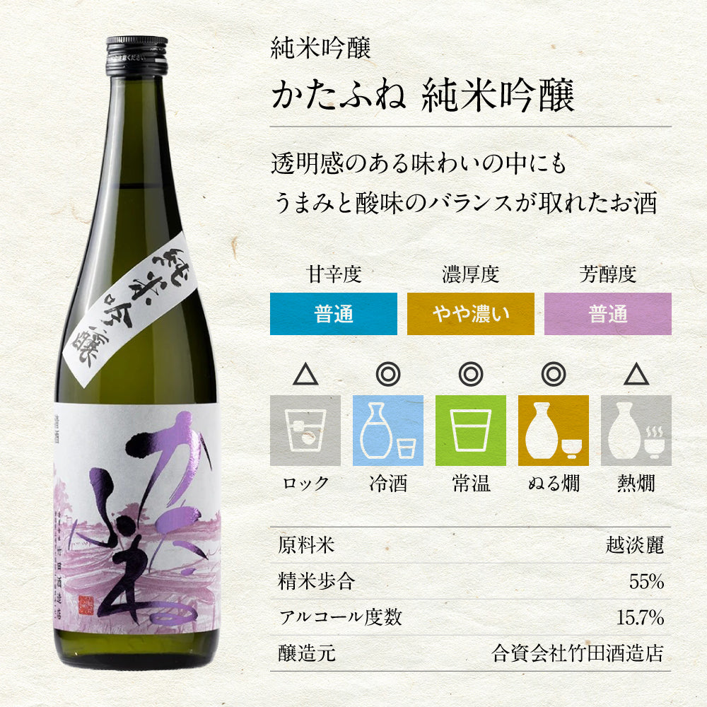 かたふね 純米吟醸-香り穏やか・うまみと酸味の調和・やや甘口の味わい