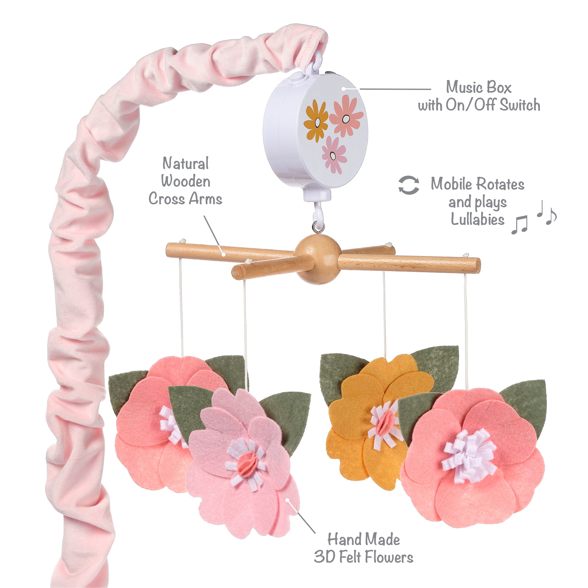 Little Garden Felt Flowers Musical Baby Crib Mobile Soother Toy