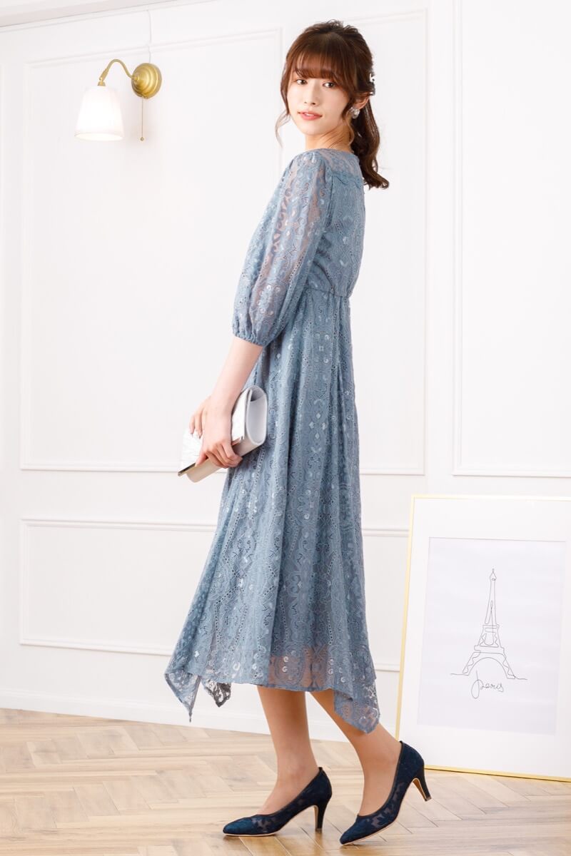 グレイッシュブルーのイレヘムレースドレス | Dorry doll | M | 結婚式