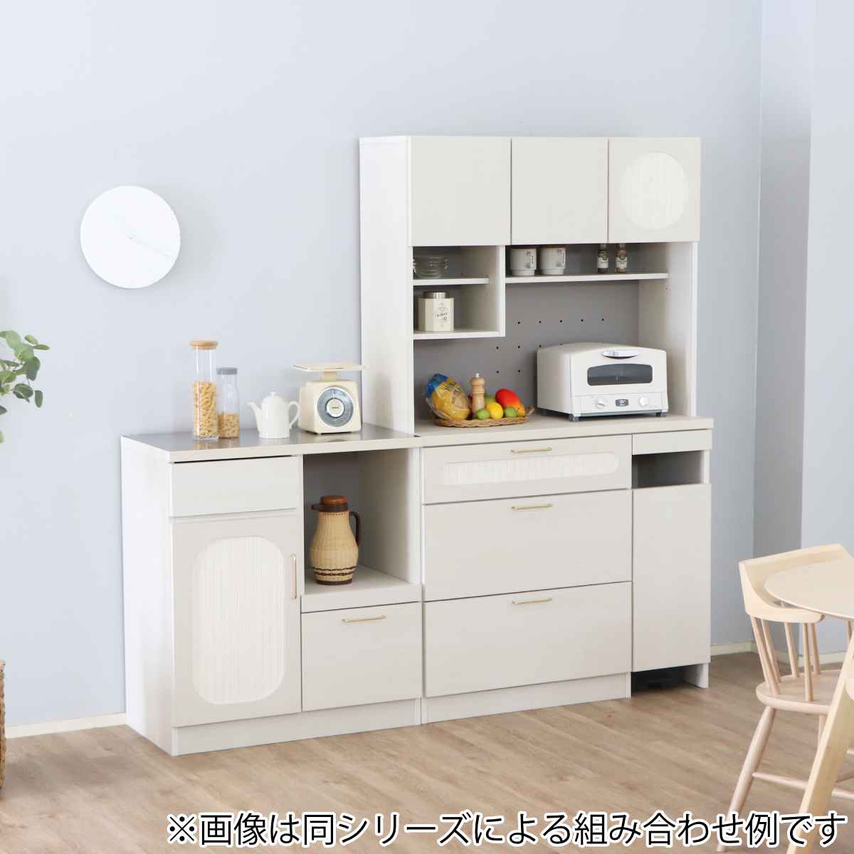 キッチンカウンター 北欧風 ミルキーホワイト ステンレス天板 幅80cm