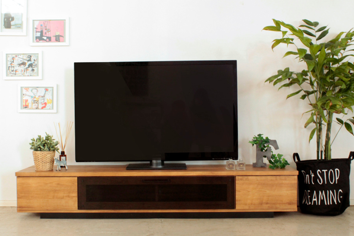 テレビ台 ローボード シンプルモダン ダークガラス扉 幅180cm