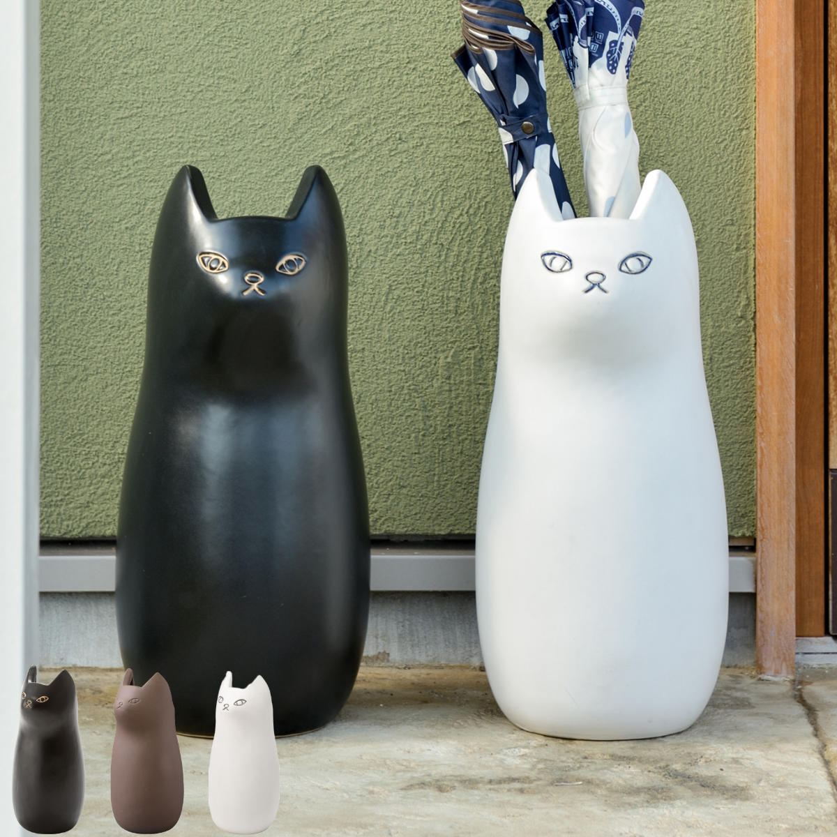 傘立て ネコ 45cm 陶器 （ 傘たて 猫 玄関収納 スリム アンブレラ