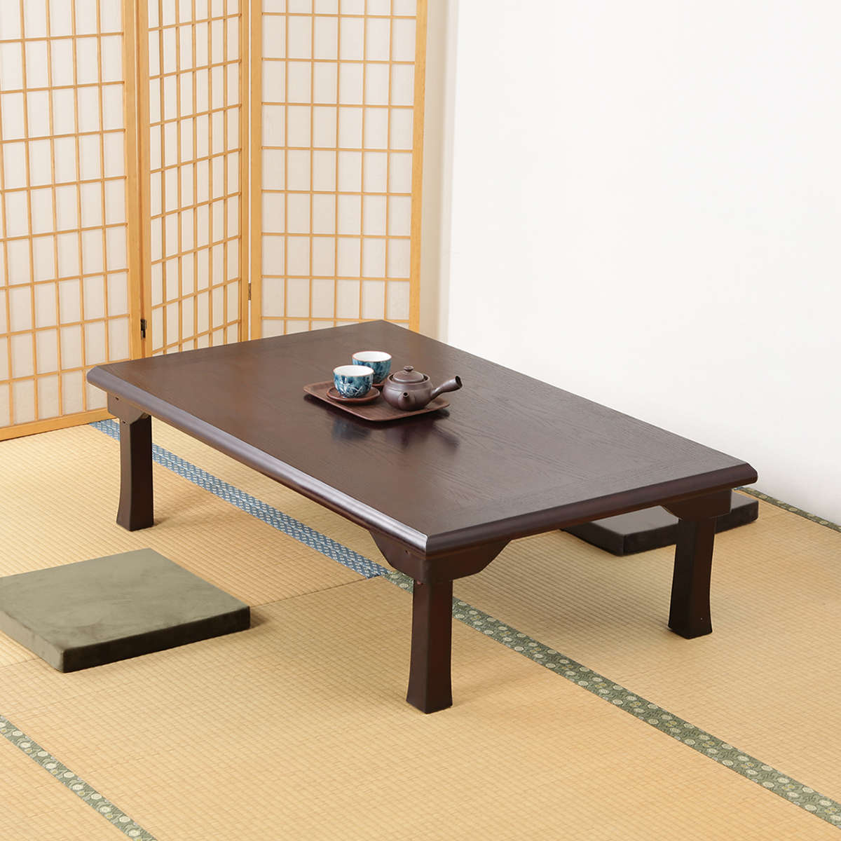 ローテーブル 幅120×奥行75×高さ34cm 紫檀色 折脚和風座卓 （ リビング