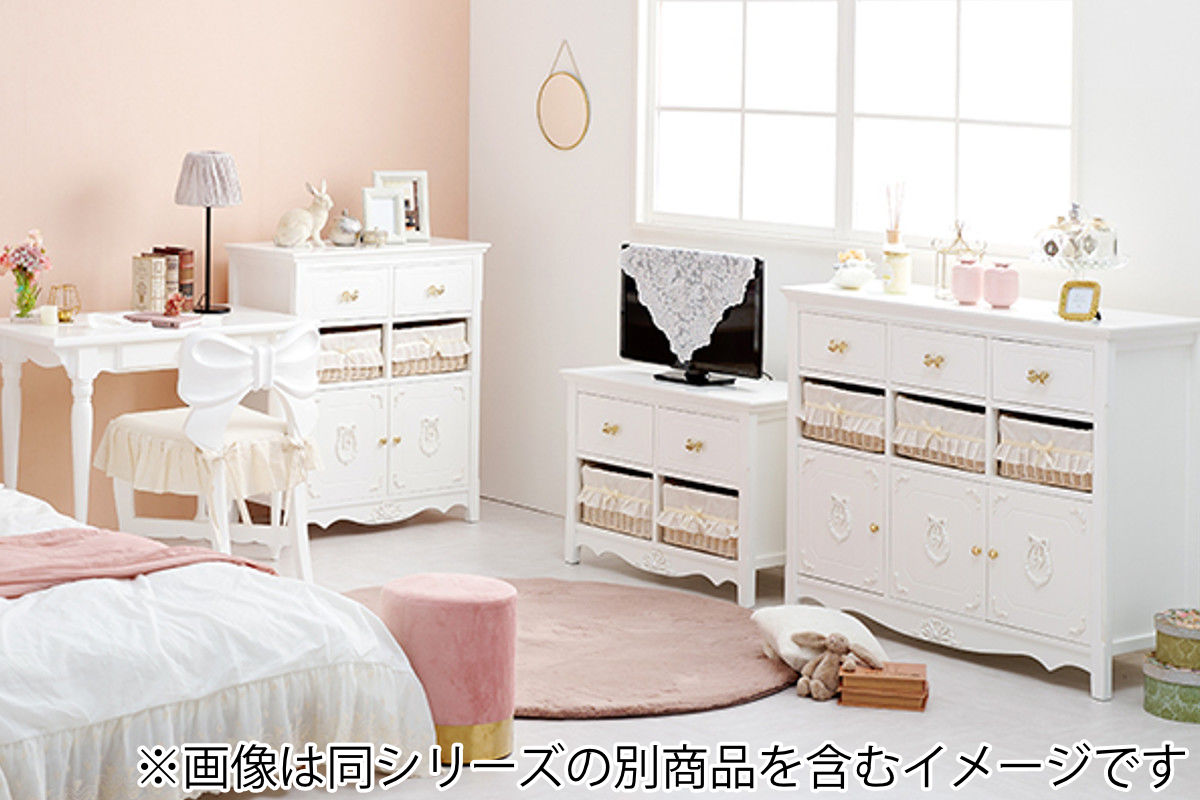 dショッピング |キャビネット バスケット付 姫系 白家具 リボン引手 幅