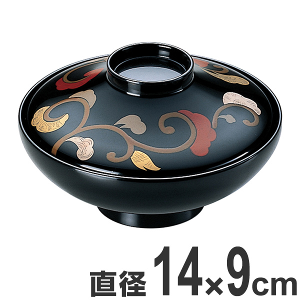 煮物椀 木製 平富士 色唐草 本漆塗 手書き 蒔絵 吸物椀 お椀 食器 漆塗