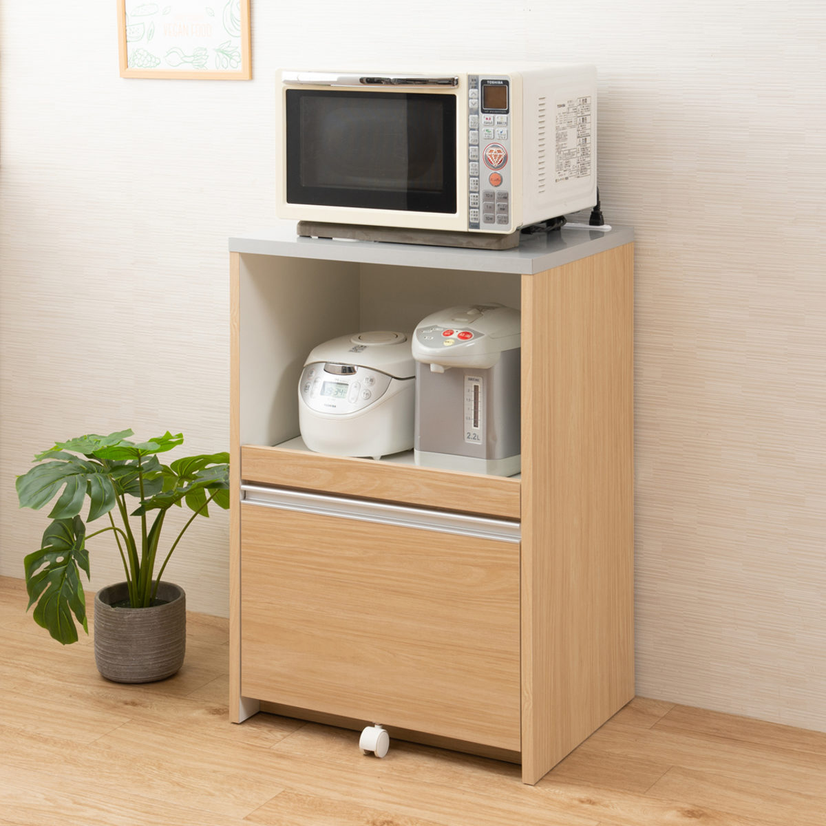 レンジ台 カウンタータイプ スライドストッカー付 幅60cm （ キッチン
