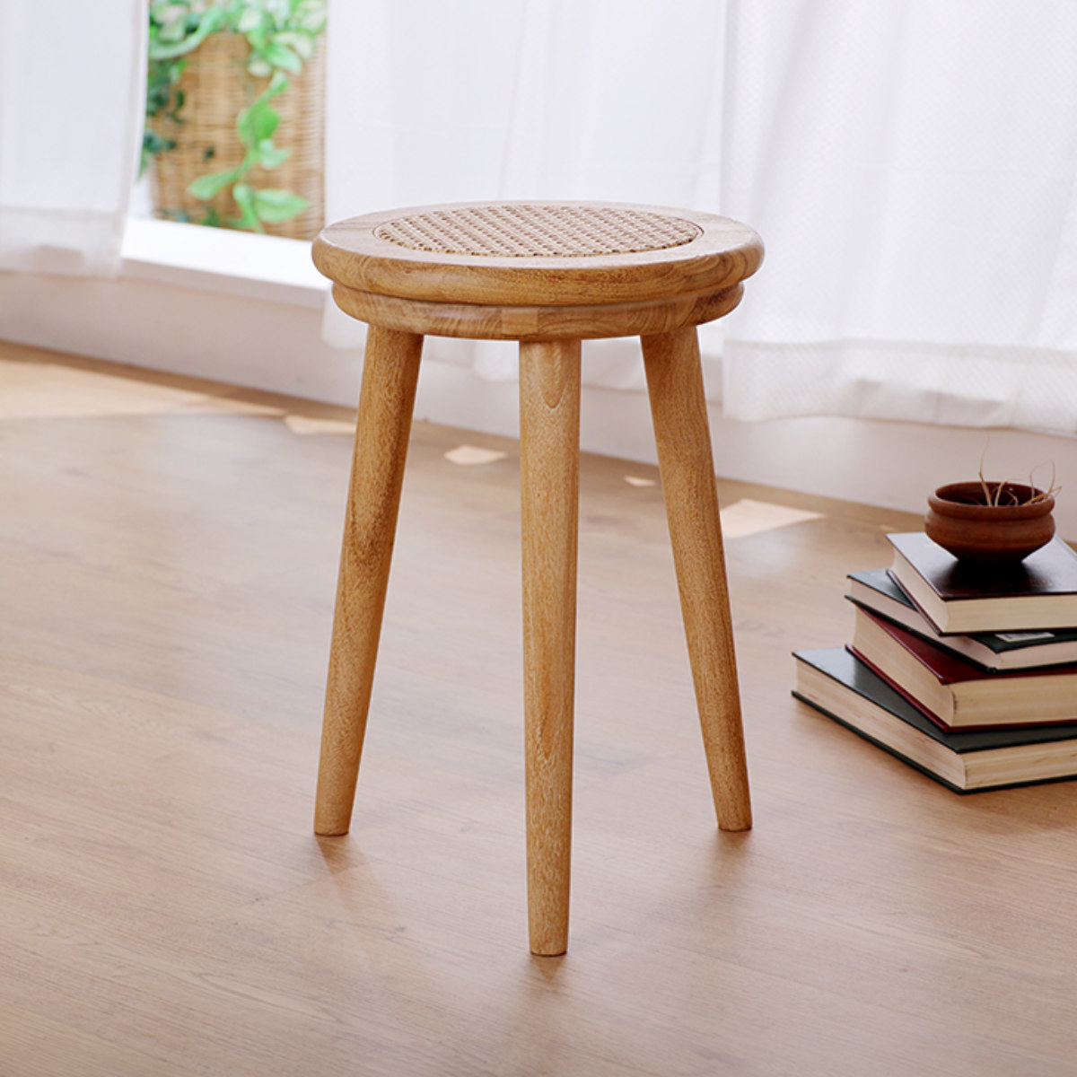 スツール ラタン 高さ44cm チーク 天然木 CALM （ ラタンスツール 椅子