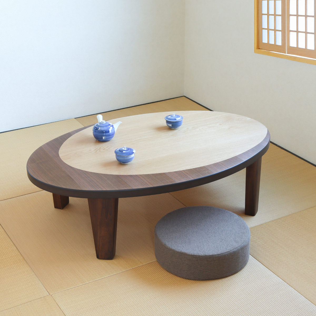 座卓 幅120cm オーバル型 折れ脚 クラン 木製 完成品 日本製