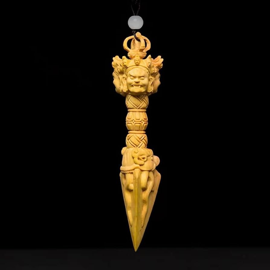 Amazon｜木彫仏具【法器】チベット密教【降魔杵】高級木製（3面憤怒尊