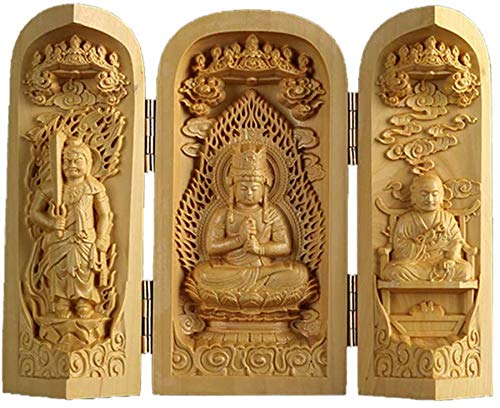 Amazon｜【仏像】 柘植木彫り 置物 三開仏 【真言宗三尊：大日如来