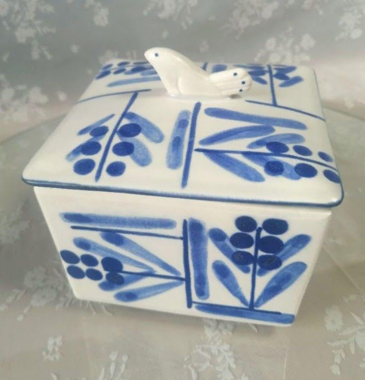 Amazon.co.jp: 砥部焼 容器 草文 小鳥 レトロ 時代物 染付 食パン