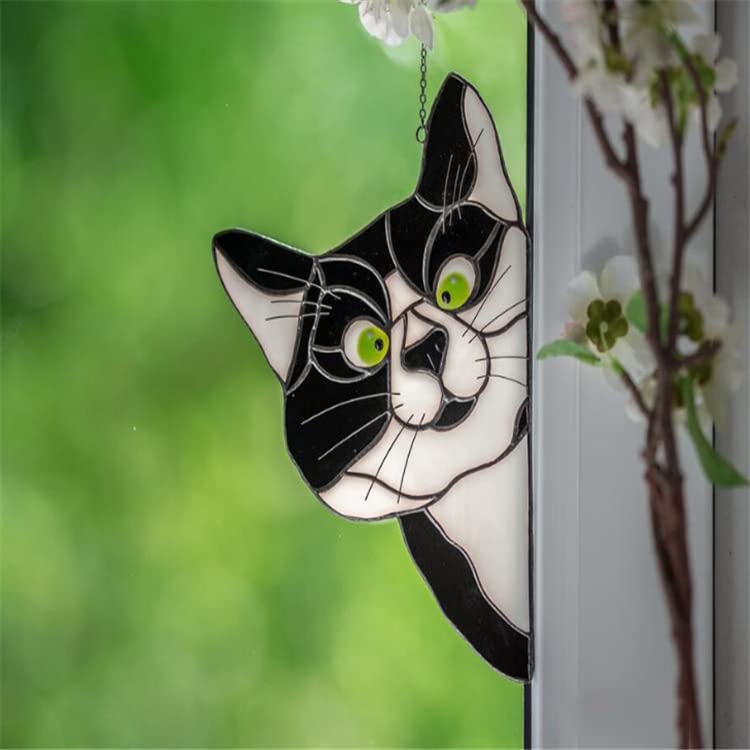 Amazon.co.jp: ステンドグラス 猫 窓 吊り下げ ハンドメイド ステイン