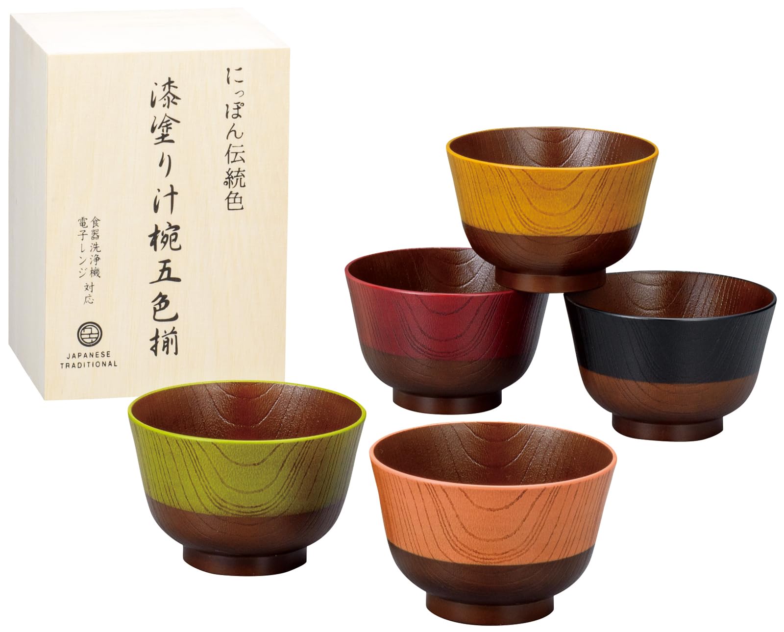 Amazon.co.jp: カノー 日本伝統色 漆塗 汁椀 330ml 5色揃 木箱入り