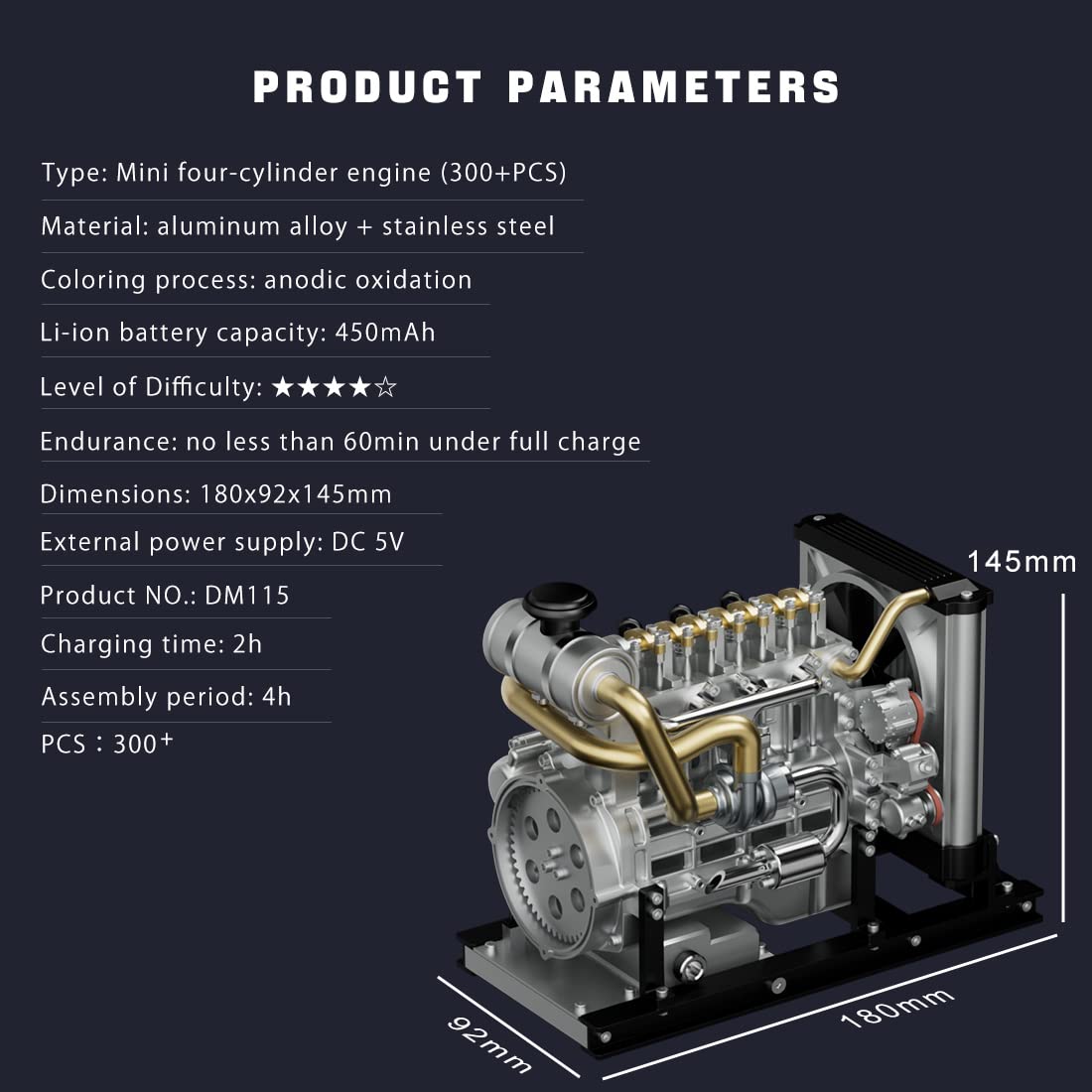 Amazon.co.jp: エンジンモデルキット、1:10 OHV直列4気筒ディーゼル