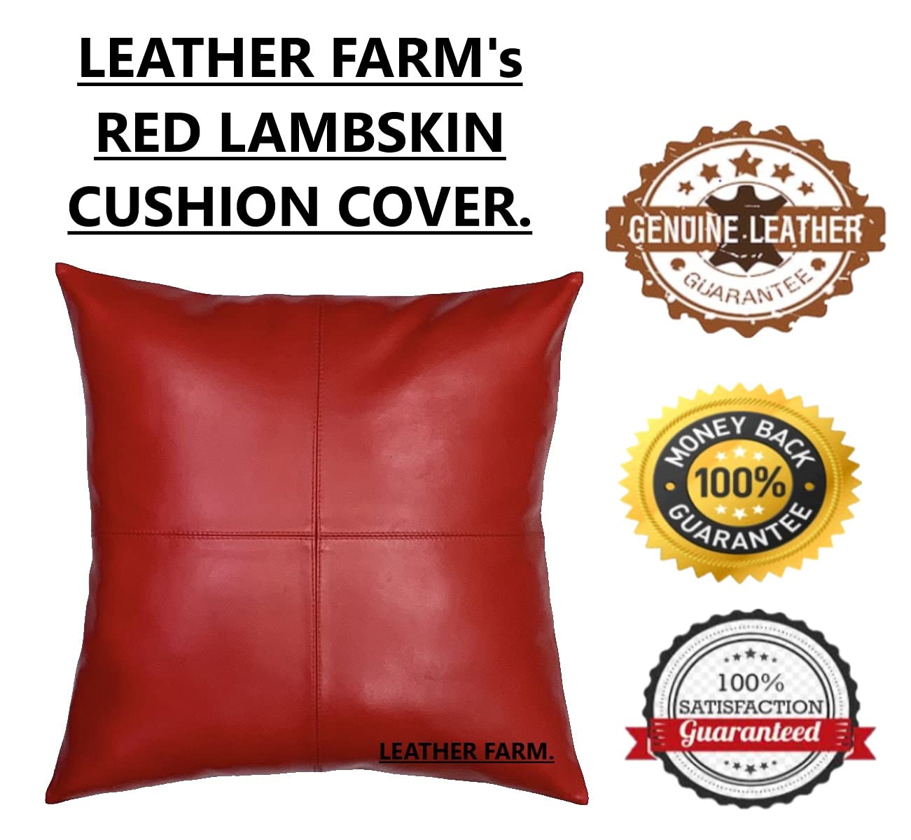 Amazon.co.jp: Leather FARM 厚手本革クッションカバー 赤 ソファ用