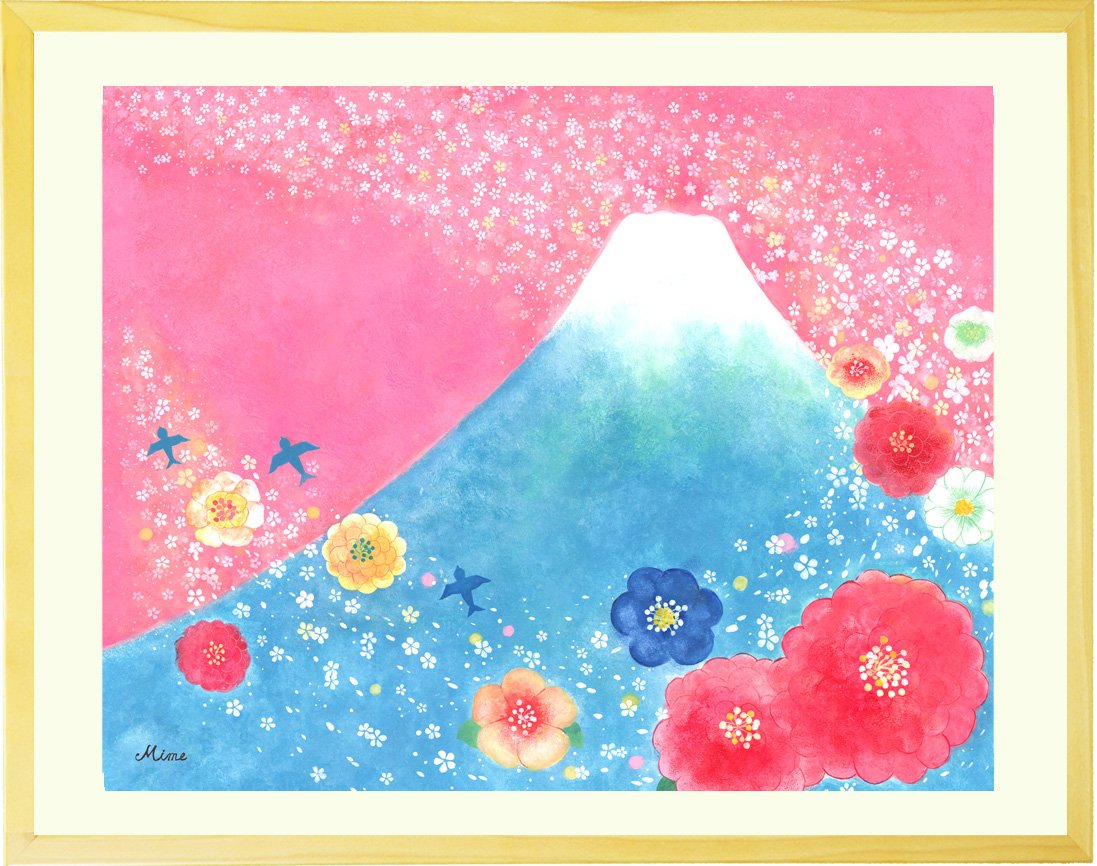 Amazon.co.jp: 絵画 富士山の絵 花 「歓びの空へ」 山の絵 玄関 風水