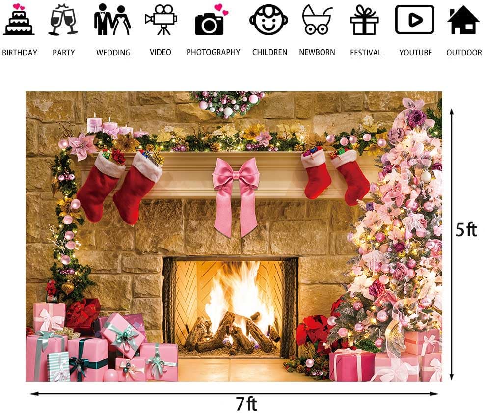 Amazon.com : Zliisang 7x5ft Pink Christmas Fireplace Backdrop for