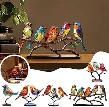 Amazon.co.jp: 枝にあるステンドグラスの鳥、マルチカラーのハチドリ