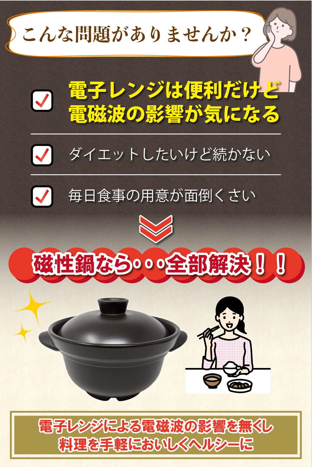 Amazon | 磁性鍋 レンジ用 両手鍋 Sサイズ 800cc 1～2人用 4点1セット