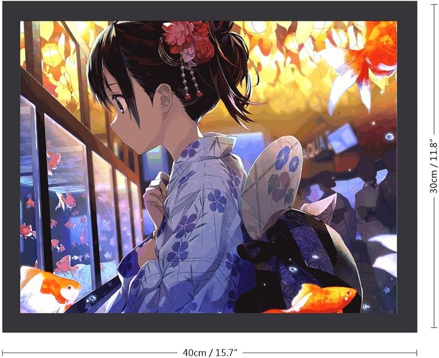 Amazon.co.jp: 額縁 アニメ 可愛い女の子 水族館 金魚柄 フォト
