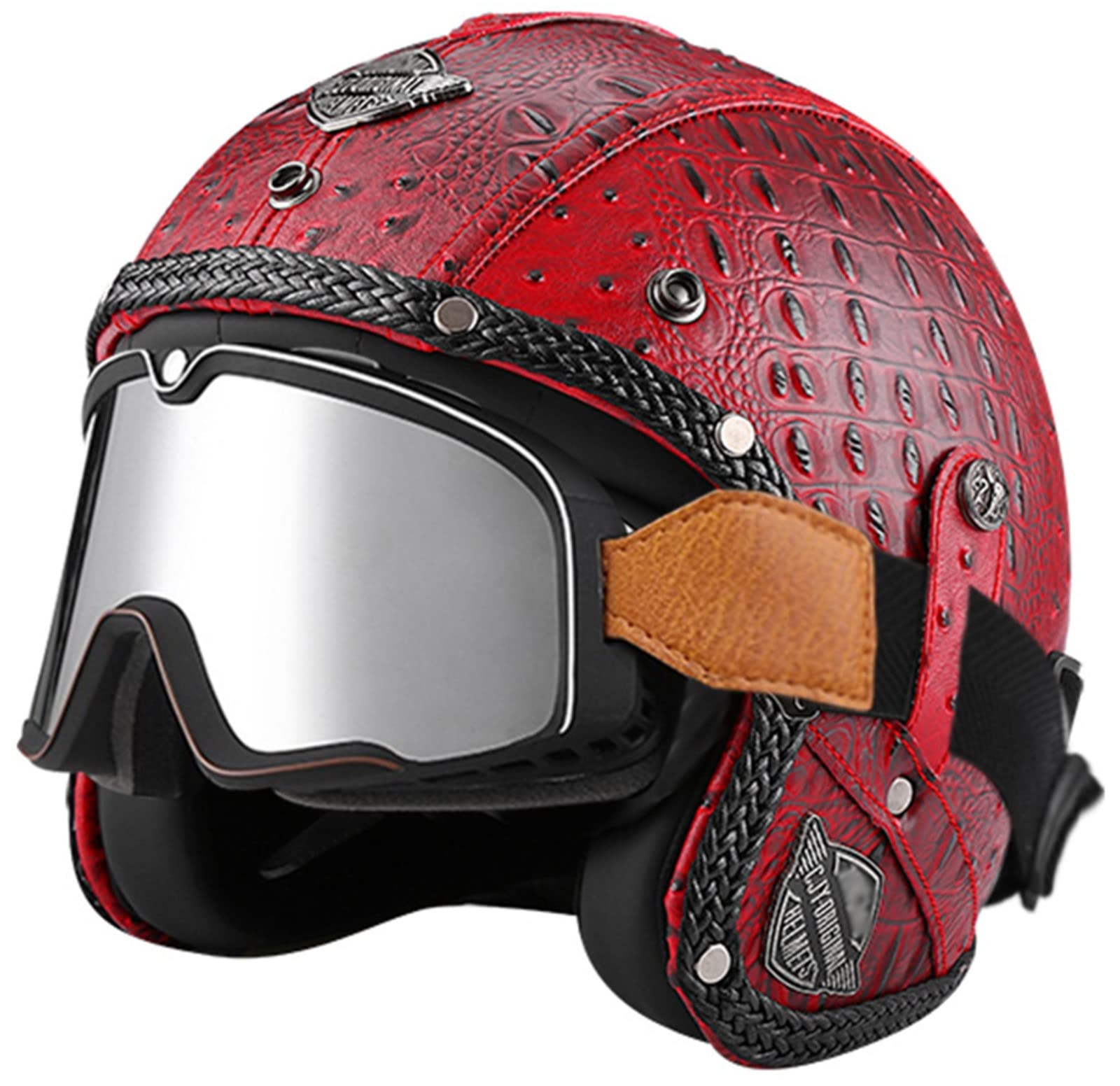 Amazon.co.jp: レトロオープンフェイスオートバイヘルメットドイツ