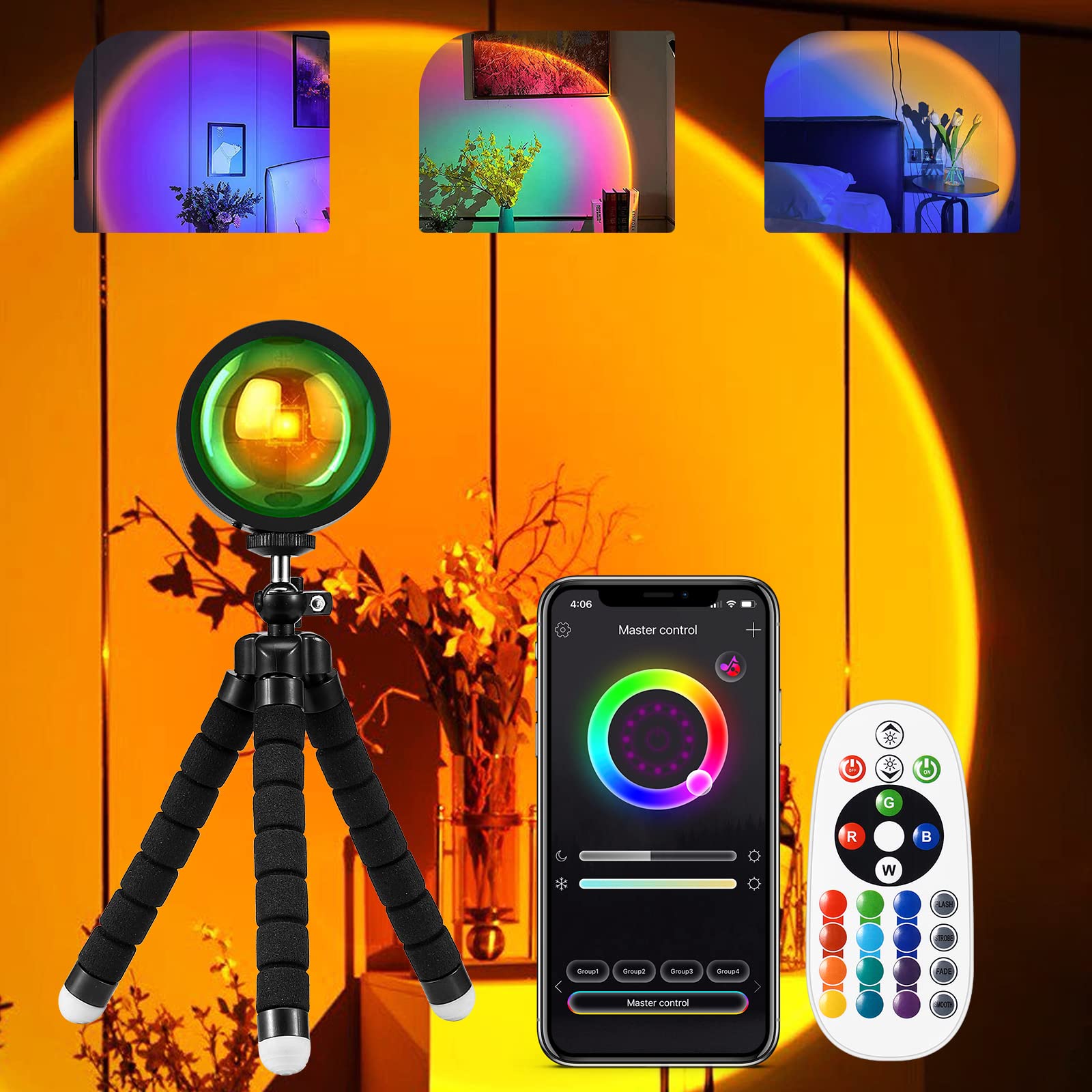 HUGOMOVA Sunset Lamp Projector, Multiple Colors with APP & Remote