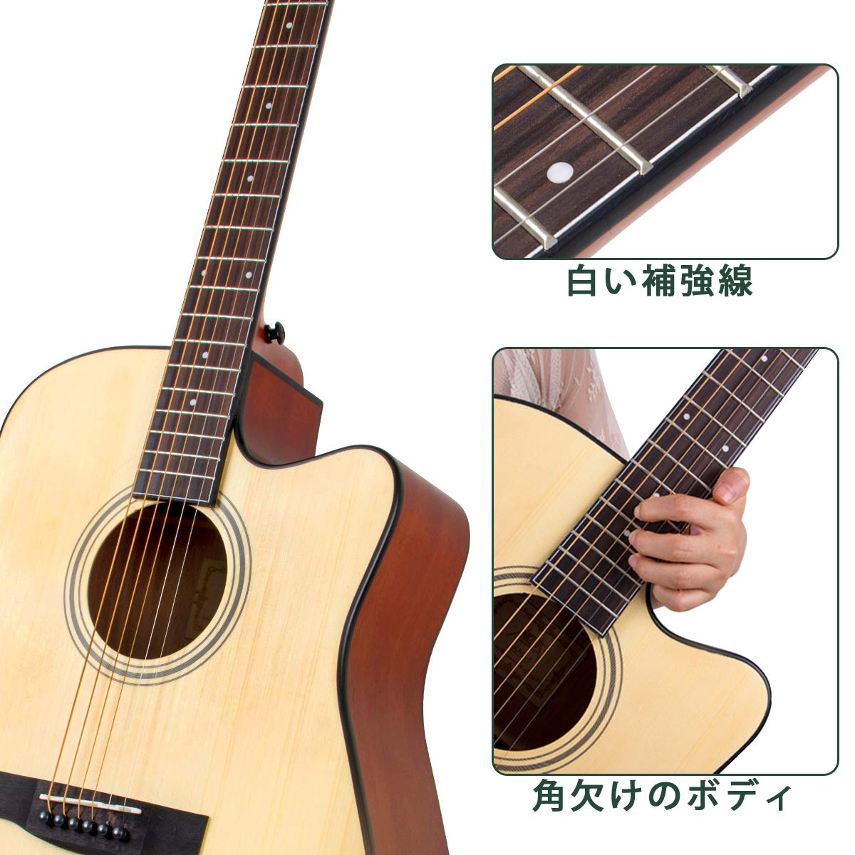 Amazon | AKLOT アコースティックギター, スプルース製ギター 40インチ