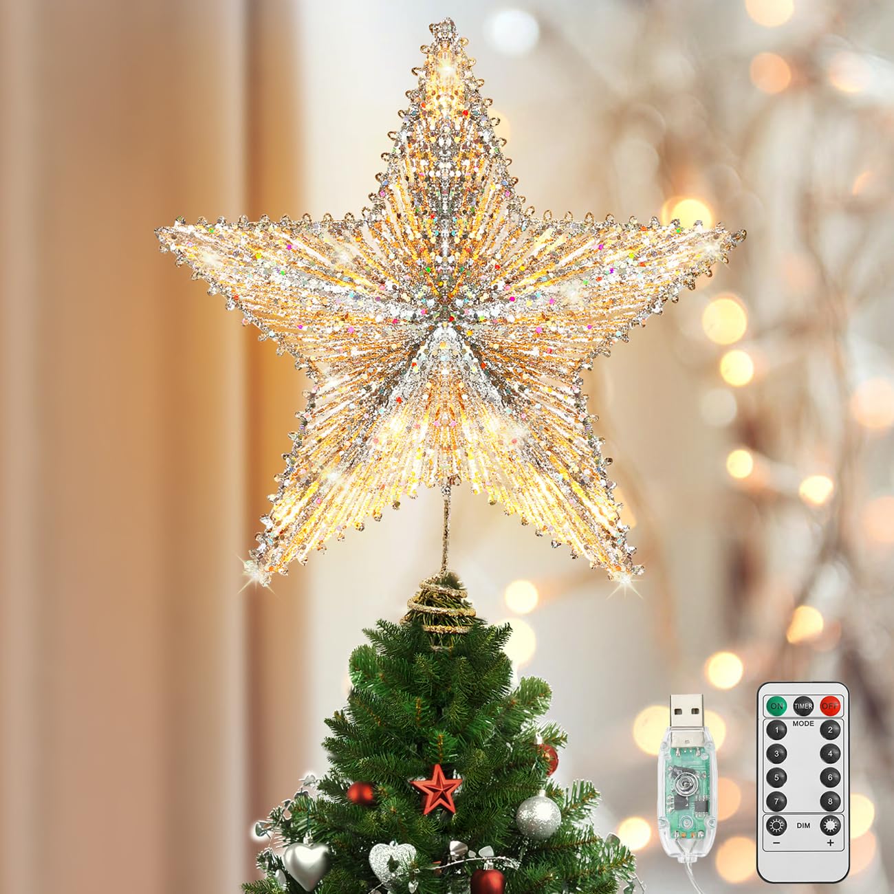 Amazon | LuxspireLuxspire クリスマスツリー トッパ 9インチ