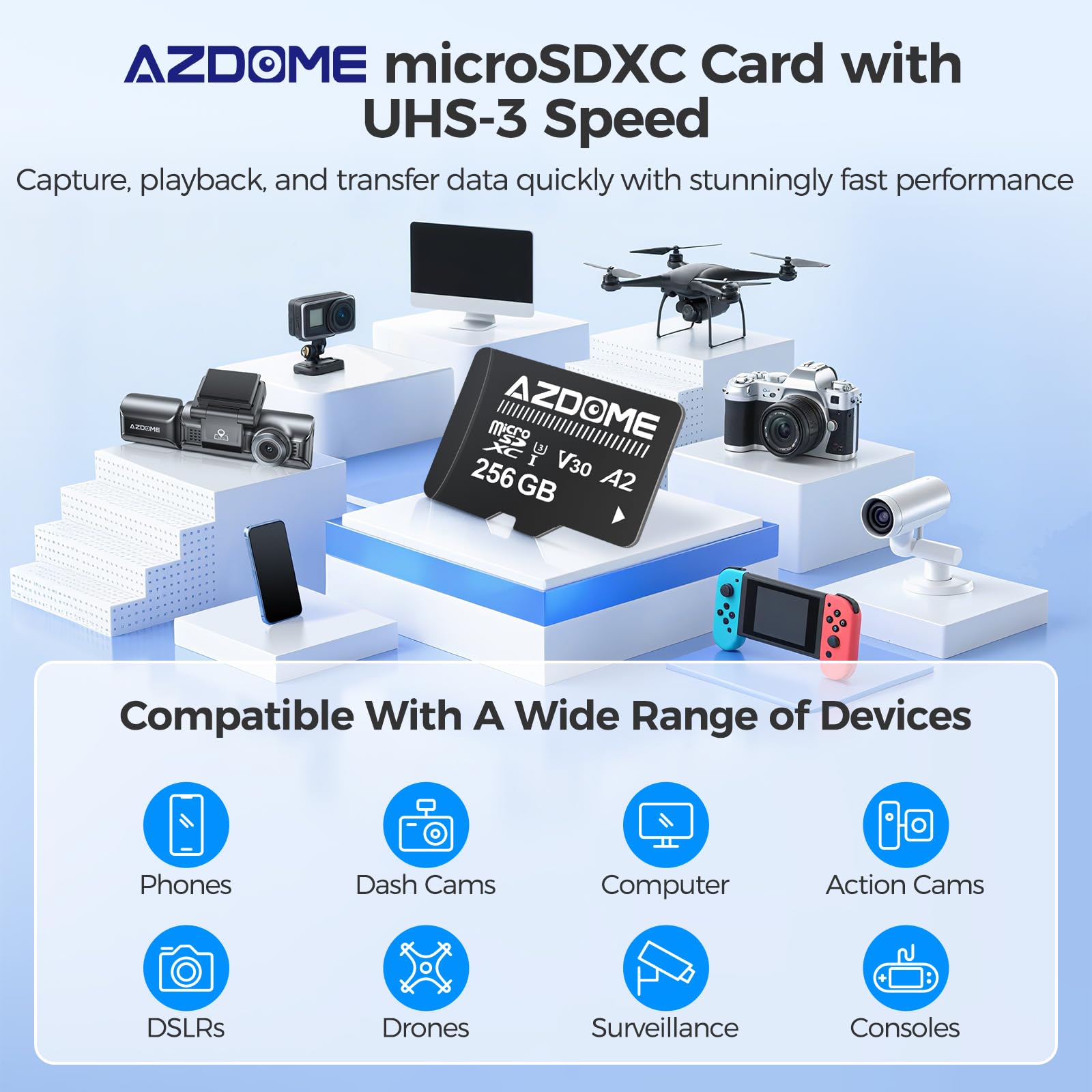 Amazon.com: AZDOME 256GB Micro SD Card microSDXC Memory Card for