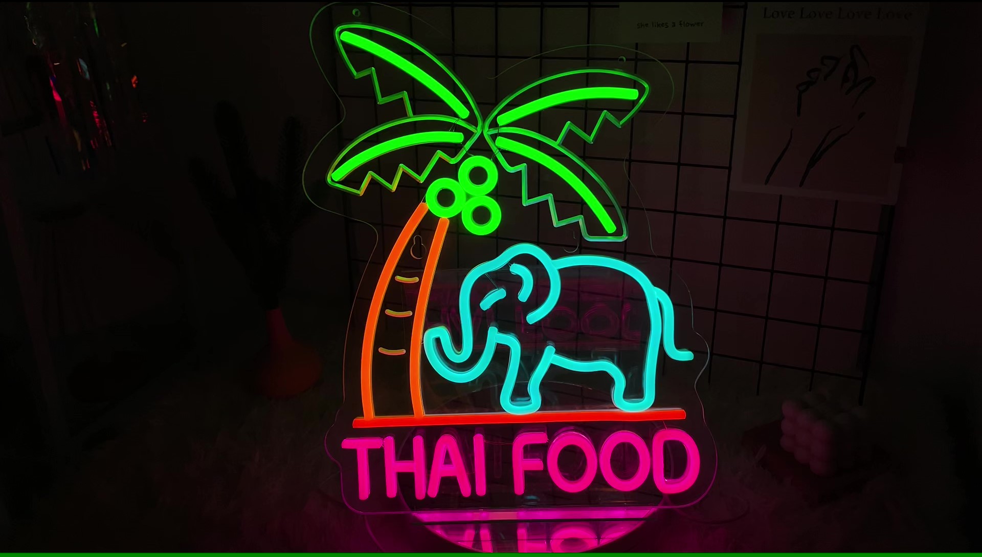 JOMOBUTY Thai Food Neon Sign for Wall Decor LED Light up Sign Home