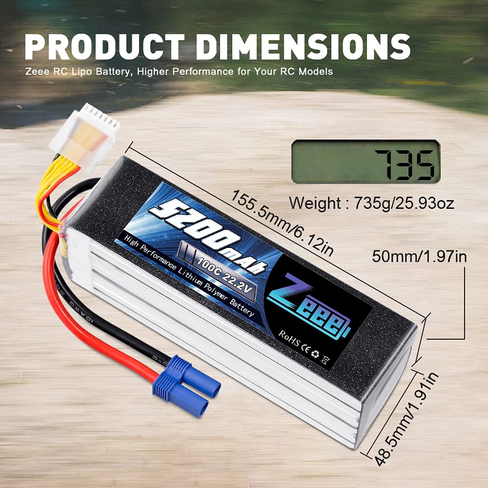 Amazon.com: Zeee 6S Lipo Battery 5200mAh 22.2V 100C Soft Case