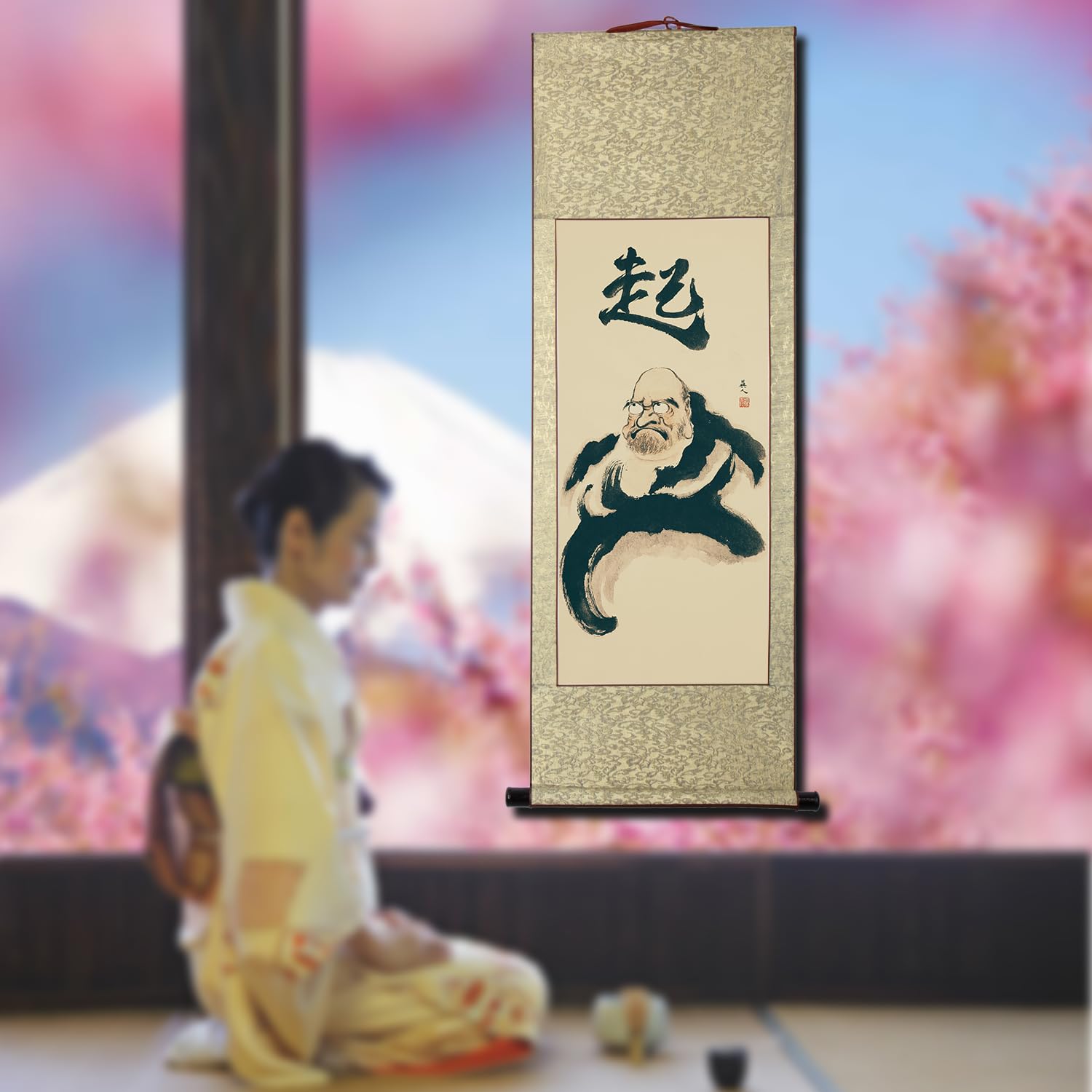 Amazon｜画家手描き 掛け軸 超お得 仏画 水墨画 菩提だるま ダルマ祖師